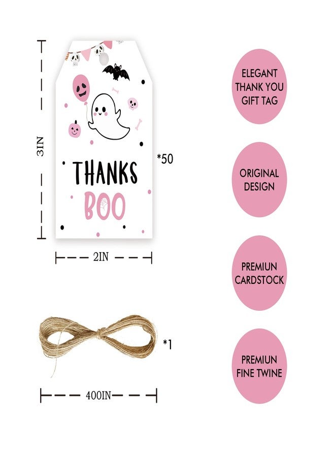 FORSHEEP 50pcs Halloween Thank You Tags, Little Boo Gift Tag with String for Halloween Party, Cute Ghost Thank You Paper Tags for Birthday/Spooky Boo Themed Party Favors - Image 2